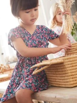 Robe Effet Portefeuille Fille écru Imprimé Fleurs - Vertbaudet