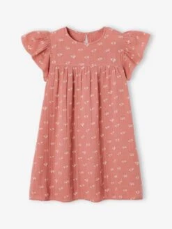 Robe Fille En Gaze De Coton Imprimée Manches Papillon Tomette - Vertbaudet