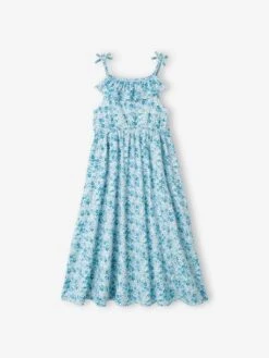 Robe Longue à Volant Motifs Fleurs Fille Bleu Imprimé - Vertbaudet