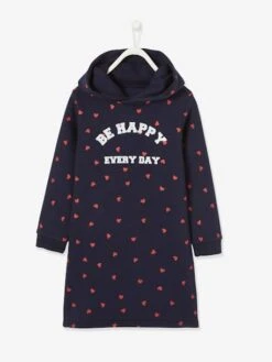 Robe Molleton à Capuche Fille Détails Fantaisie Marine - Vertbaudet