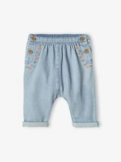 Sarouel Brodé Bébé En Denim Denim Bleached - Vertbaudet