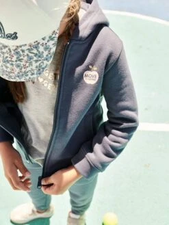 Sweat à Capuche Zippé Sport Basics Fille. Bleu - Vertbaudet