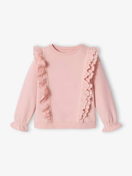 Sweat à Volants Brodés Fleurs Fille Rose Poudré - Vertbaudet – Image 3