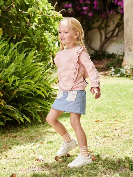 Sweat à Volants Brodés Fleurs Fille Rose Poudré - Vertbaudet – Image 6