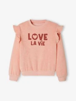 Sweat à Volants En éponge Fille Rose Pâle - Vertbaudet