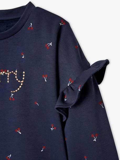 Sweat à Volants Fille Détails Fantaisie Bleu Imprimé Cerises - Vertbaudet – Image 3