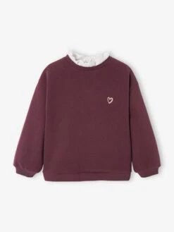 Sweat Col Montant En Broderie Anglaise Fille Prune - Vertbaudet