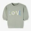 Sweat Motif "love" Fille Manches Boules Courtes Vert D'eau - Vertbaudet