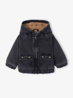 Veste à Capuche Denim Doublée Sherpa Bébé. Denim Gris - Vertbaudet